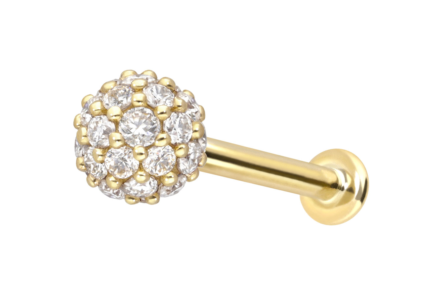 14 Karat Gold Labret Piercing mit Innengewinde MULTI-MOISSANIT